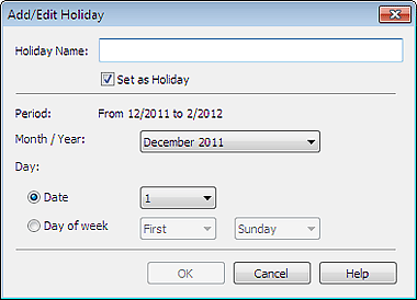 figure: Add/Edit Holiday dialog box