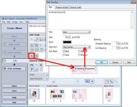 figure: Edit screen and Edit Text Box dialog box