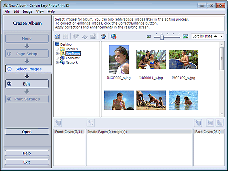 figure: Select Images screen for Album