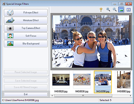 figure: Special Image Filters window