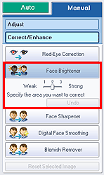 figure: Face Brightener of the Manual tab