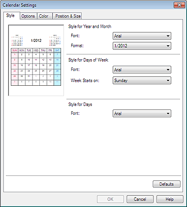 figure: Calendar Settings dialog box