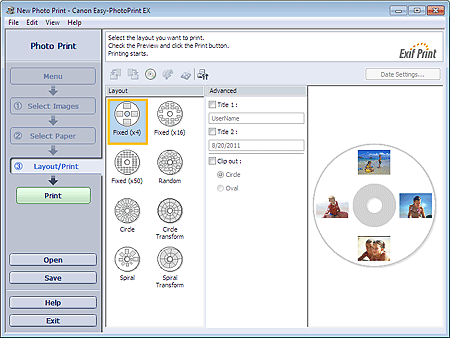 figure: Layout/Print screen