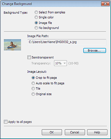 figure: Change Background dialog box