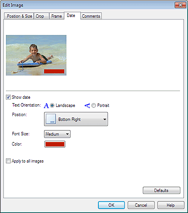 figure: Date tab in the Edit Image dialog box
