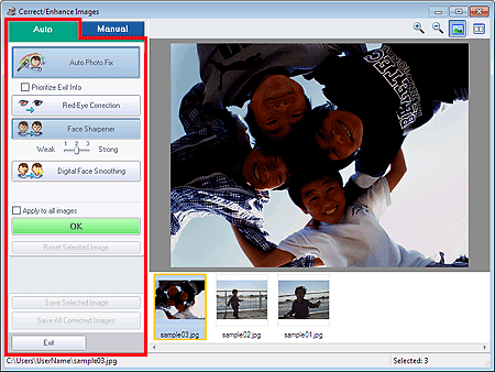 figure: Auto tab in Correct/Enhance Images window