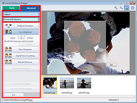 figure: Correct/Enhance of Manual tab in Correct/Enhance Images window