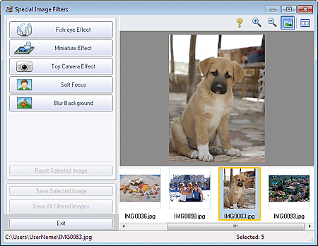 figure: Special Image Filters window