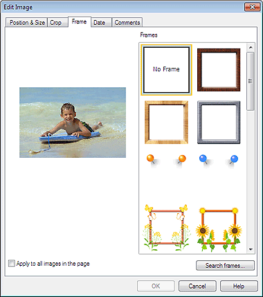 figure: Frame tab in the Edit Image dialog box