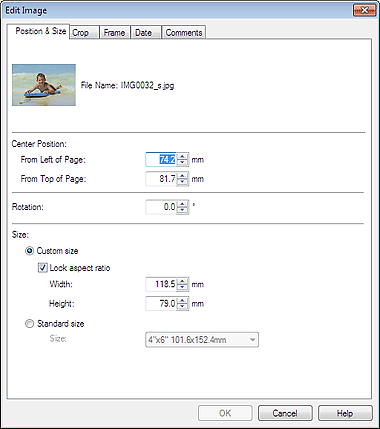 figure: Position & Size tab in the Edit Image dialog box