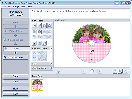 figure: Edit screen for Disc Label/Case Cover Print