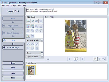 figure: Edit screen for Layout Print