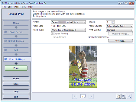 figure: Print Settings screen for Layout Print