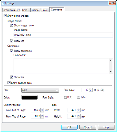 figure: Comments tab in the Edit Image dialog box