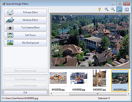 figure: Special Image Filters window