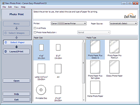 figure: Select Paper screen