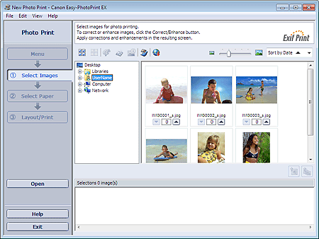 figure: Select Images screen for Photo Print