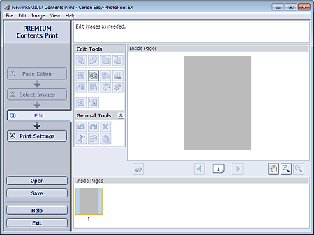figure: Edit screen for PREMIUM Contents Print