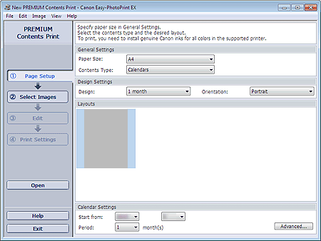 figure: Page Setup screen for PREMIUM Contents Print