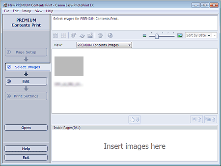 figure: Select Images screen for PREMIUM Contents Print