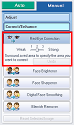figure: Red-Eye Correction of the Manual tab