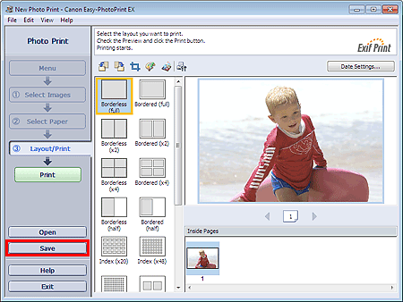 figure: Save button in Layout/Print screen