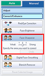 figure: Face Sharpener of the Manual tab