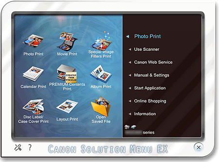 figure: Main screen of Solution Menu EX