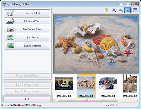 figure: Special Image Filters window
