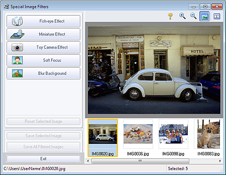 figure: Special Image Filters window