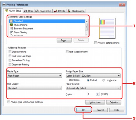 figure:Printer Preferences dialog box