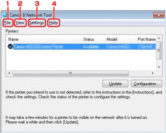 figure: Canon IJ Network Tool screen