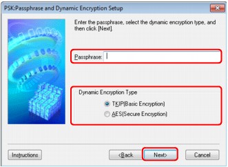 figure: PSK: Passphrase and Dynamic Encryption Setup screen