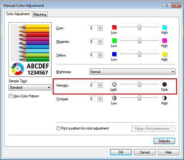 figure:Intensity in the Manual Color Adjustment dialog box