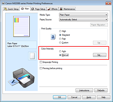 figure:Select Manual for Color/Intensity on the Main tab