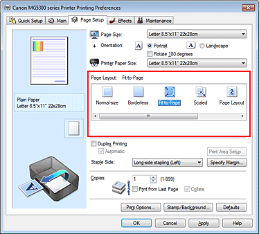 figure:Select Fit-to-Page for Page Layout on the Page Setup tab