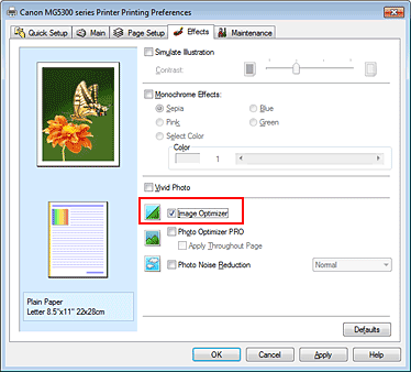 figure:Image Optimizer check box on the Effects tab