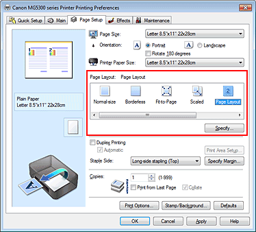 figure:Select Page Layout for Page Layout on the Page Setup tab