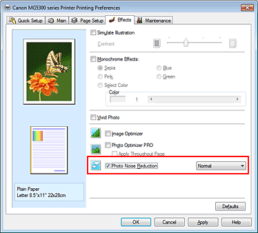 figure:Photo Noise Reduction check box on the Effects tab