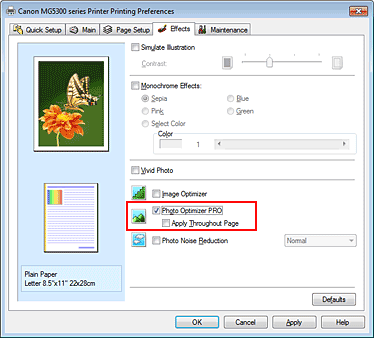 figure:Photo Optimizer PRO check box on the Effects tab