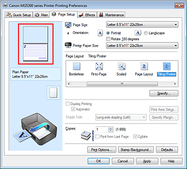 figure:Settings preview displayed on the Page Setup tab