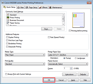 figure:OK on the Quick Setup tab