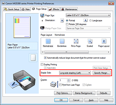 figure:Staple Side on the Page Setup tab