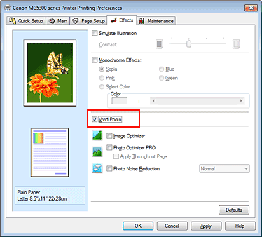 figure:Vivid Photo check box on the Effects tab