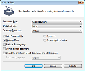 figure: Scan Settings dialog box