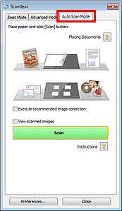 figure: Auto Scan Mode tab