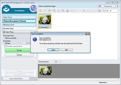 figure: Scan/Import window after scanning