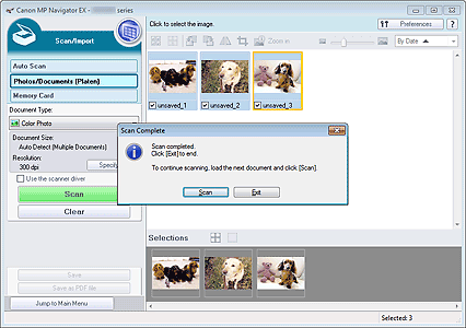 figure: Scan/Import window after scanning