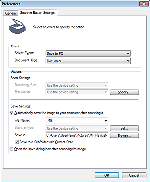figure: Preferences dialog box