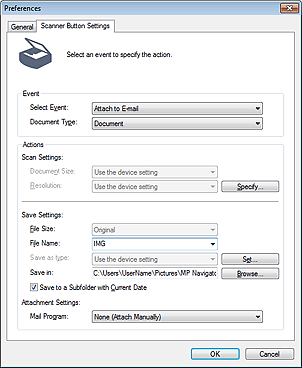 figure: Scanner Button Settings tab